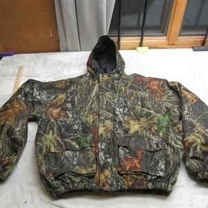 Mossy Oak Jacket Men XXL Brown Camo Rain Wind Hunting Hood Quilted Lined Outdoor